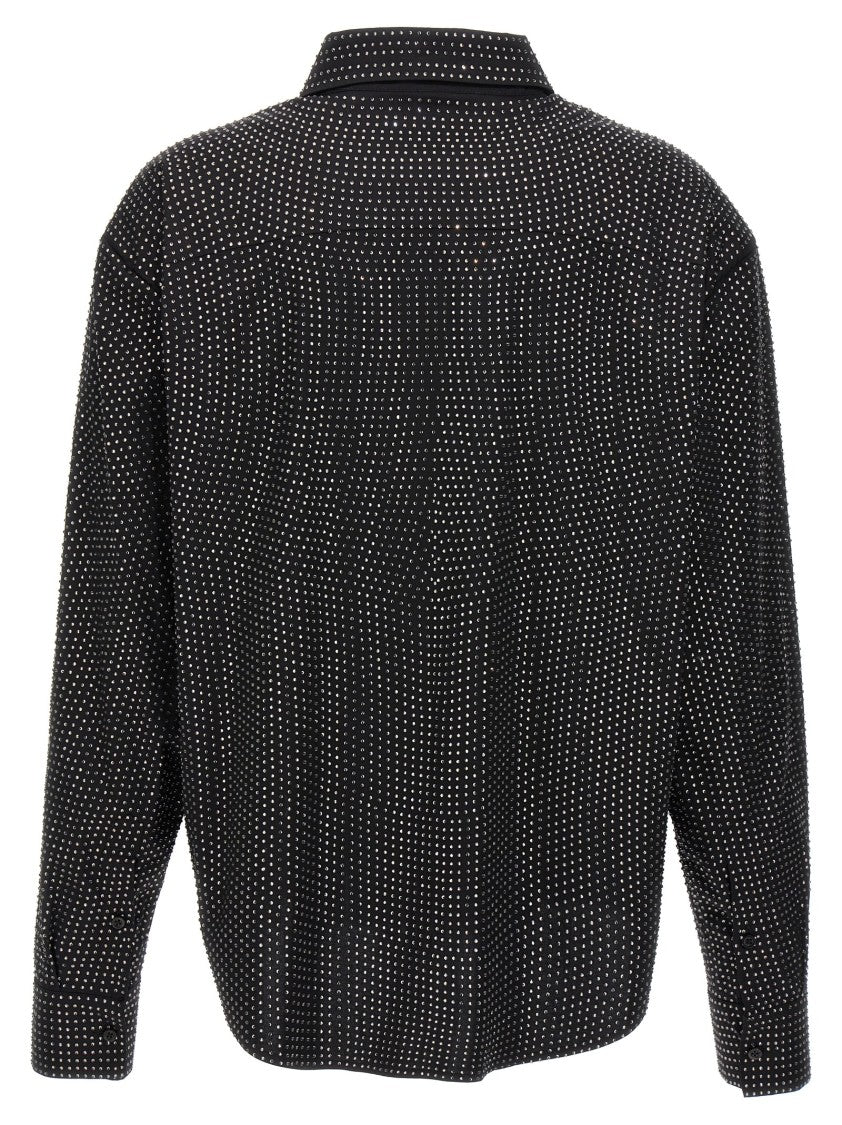 Giuseppe Di Morabito Rhinestone-Embellished Black Cotton Shirt With Front Pocket