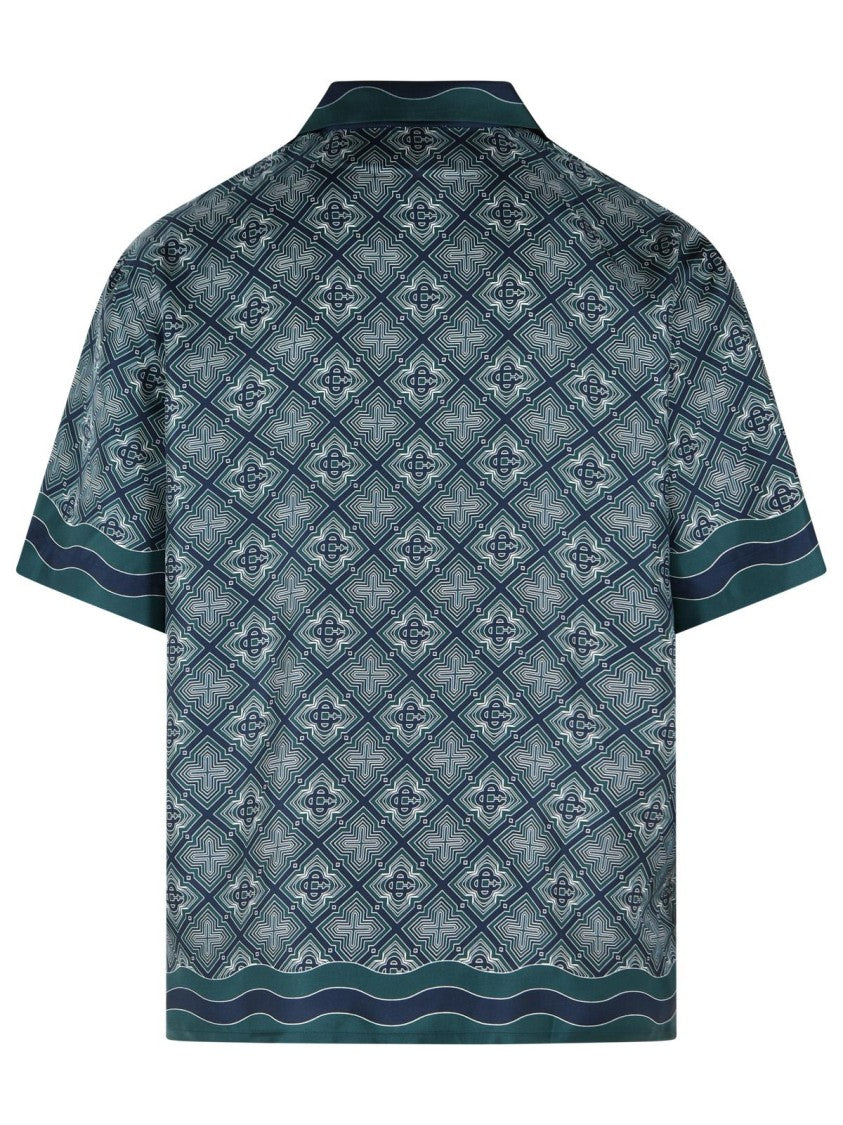 Casablanca 'Radiating Monogram' Green Silk Shirt