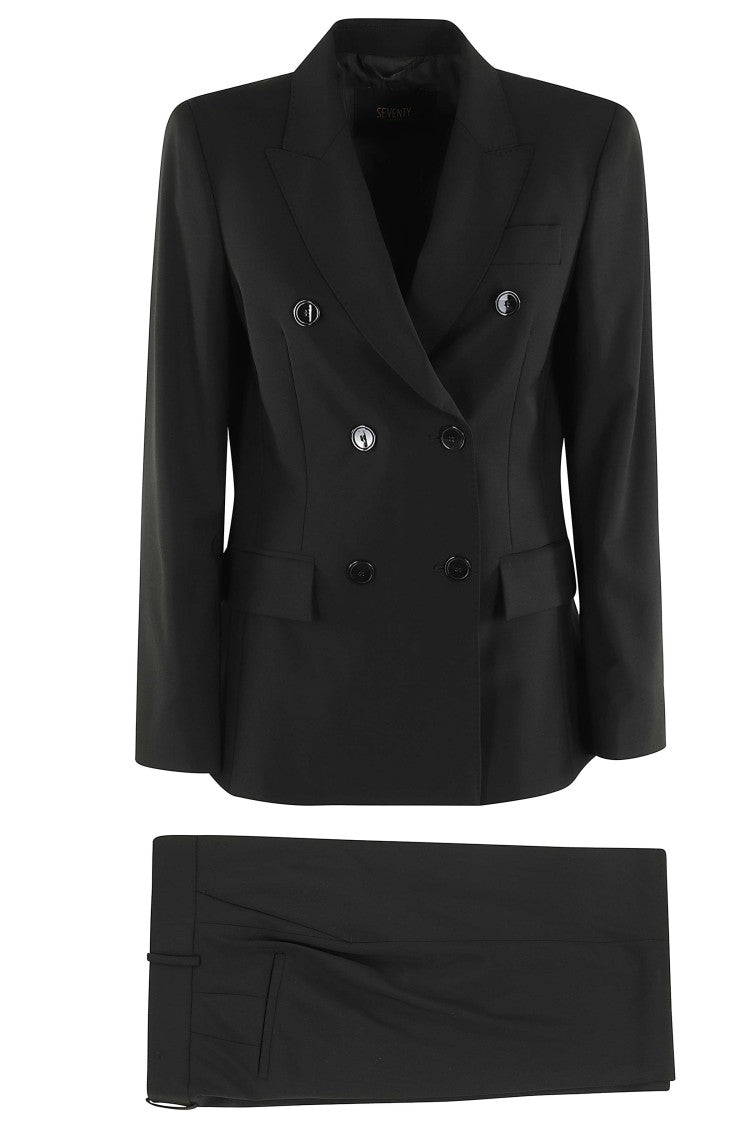 Seventy Black Double-Breasted Peaked-Lapels Wool Suit