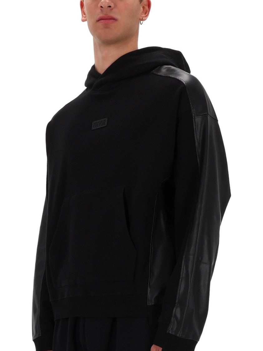 Versace Jeans Couture Black Leather Panels Hoodie