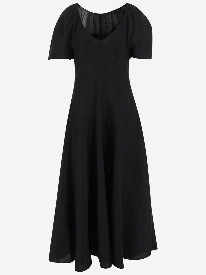 Tory Burch Puffed Sleeve Midi Dress With Concealed Closure And Wide Skirt