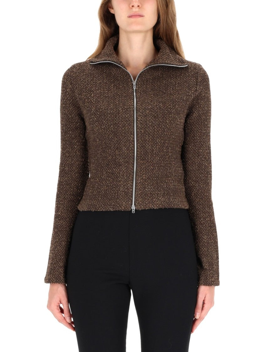 Our Legacy Textured Zip-Up Sweater With High Collar And Minimalist Design