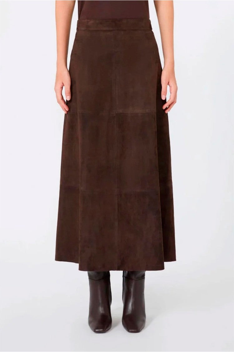 Max Mara Brown Smmfiorire Leather A-Line Midi Skirt