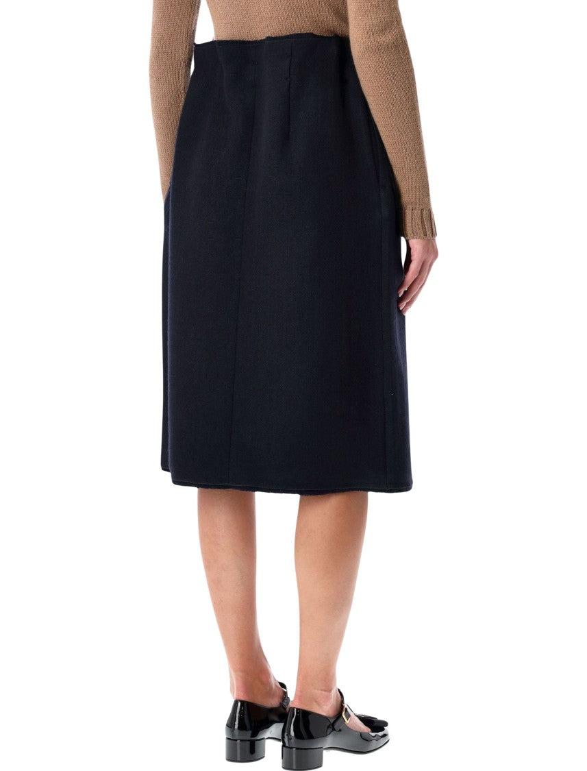 Prada Chevron Wool Midi Skirt With Bow Detail