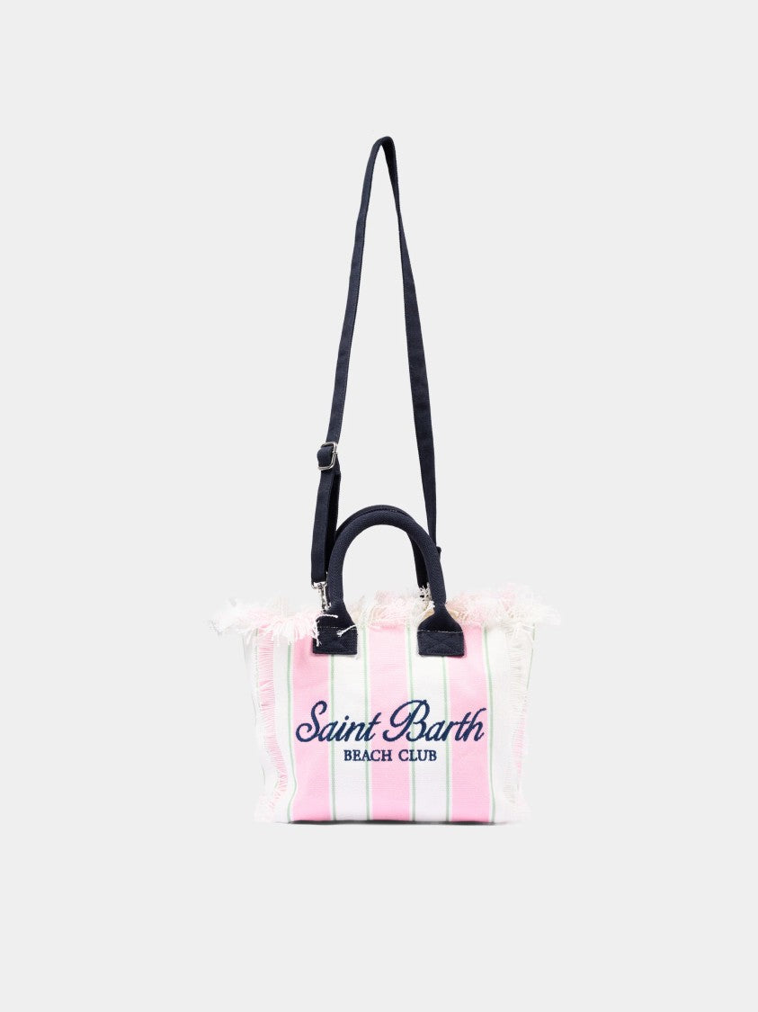 Mc2 Saint Barth Beach-Inspired Striped Tote Bag With Fringed Edges