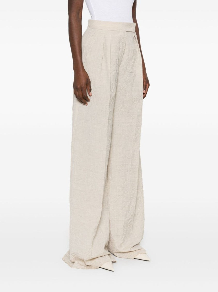 Max Mara Light Beige Wide-Leg Trousers With Pleat Detailing
