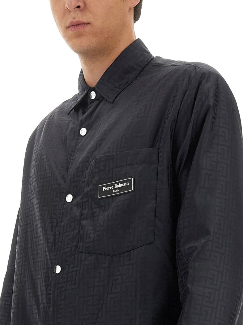 Balmain Casual Black Jacket With Embossed Pattern