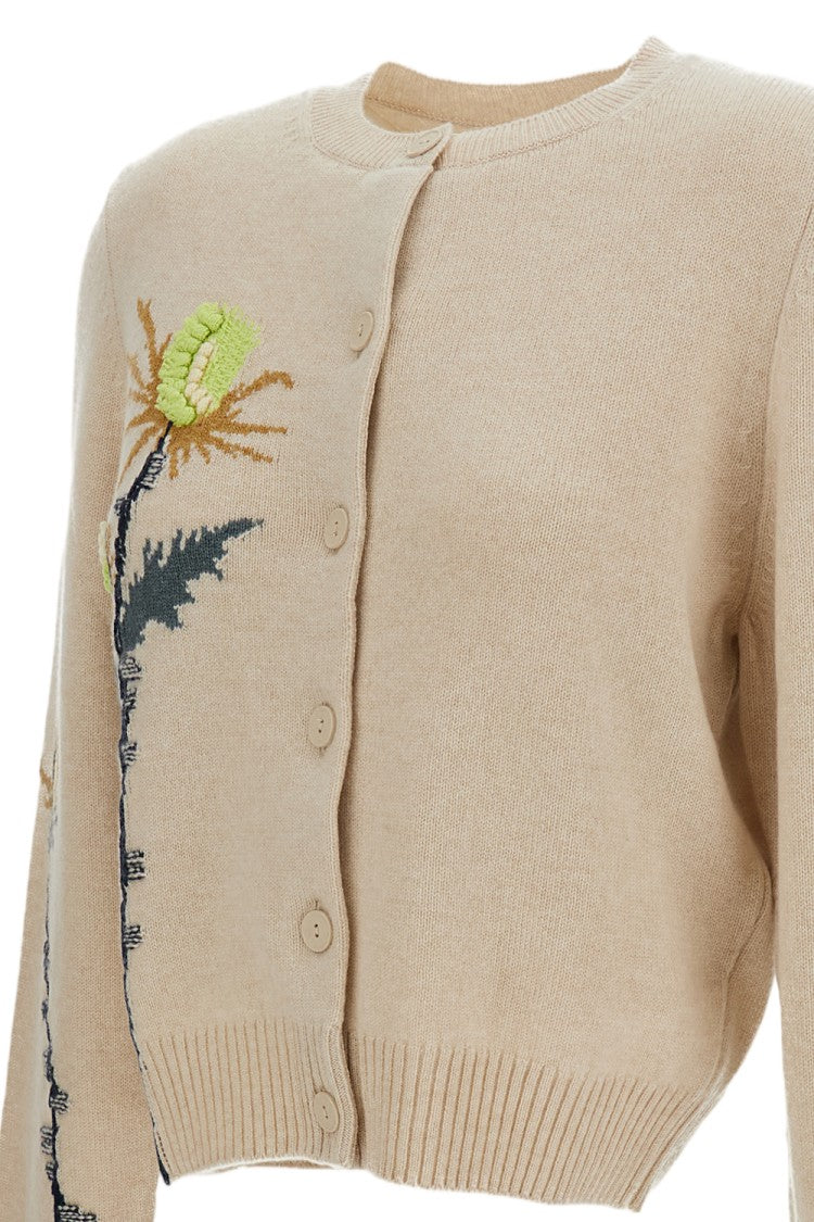 Barrie Beige/Multicolor Thistle Motif Cashmere Cardigan