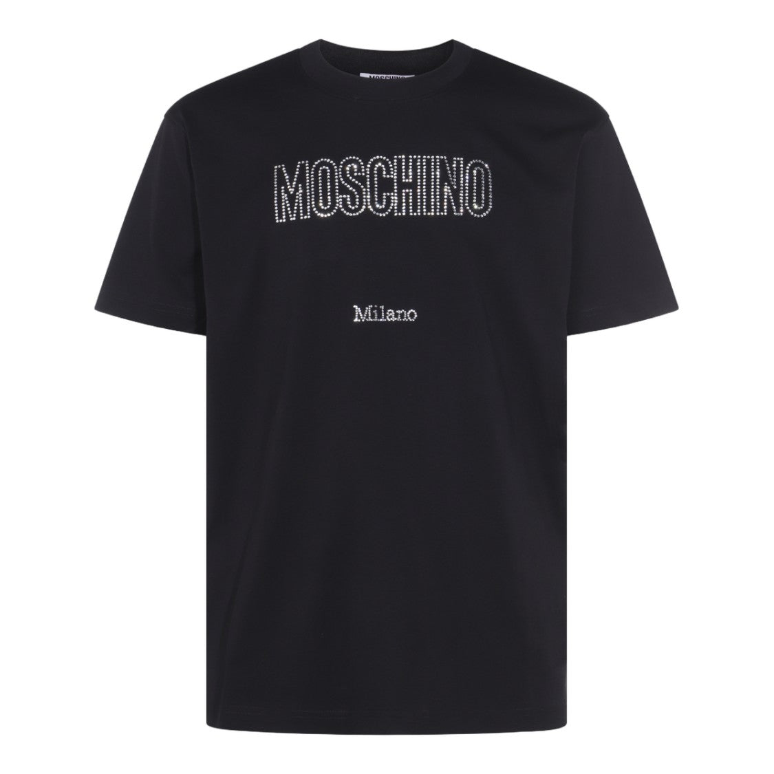 Moschino Short-Sleeve Black T-Shirt With Studded Brand Name