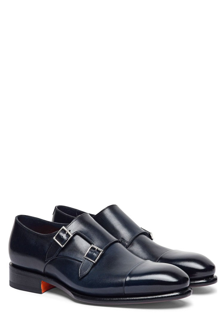 Santoni Double-Buckle Goodyear Hand-Antiqued Shoes