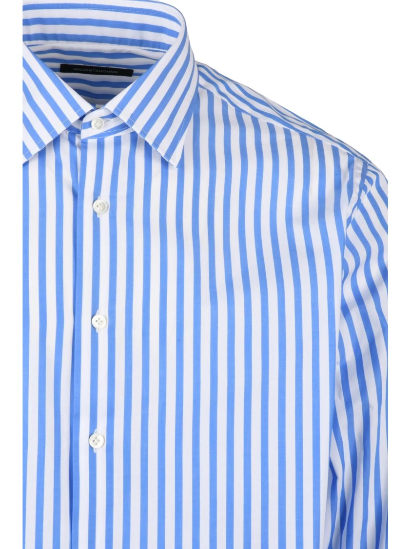 Magenta White Sky Blue Striped Shirt
