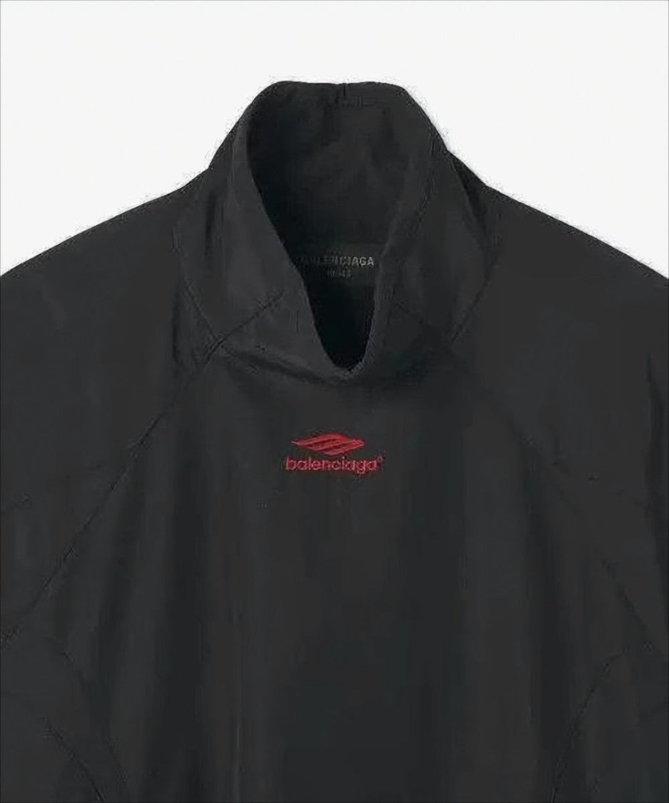 Balenciaga Black Relaxed Fit Polyamide Jacket With High Collar And Embroidered Logo