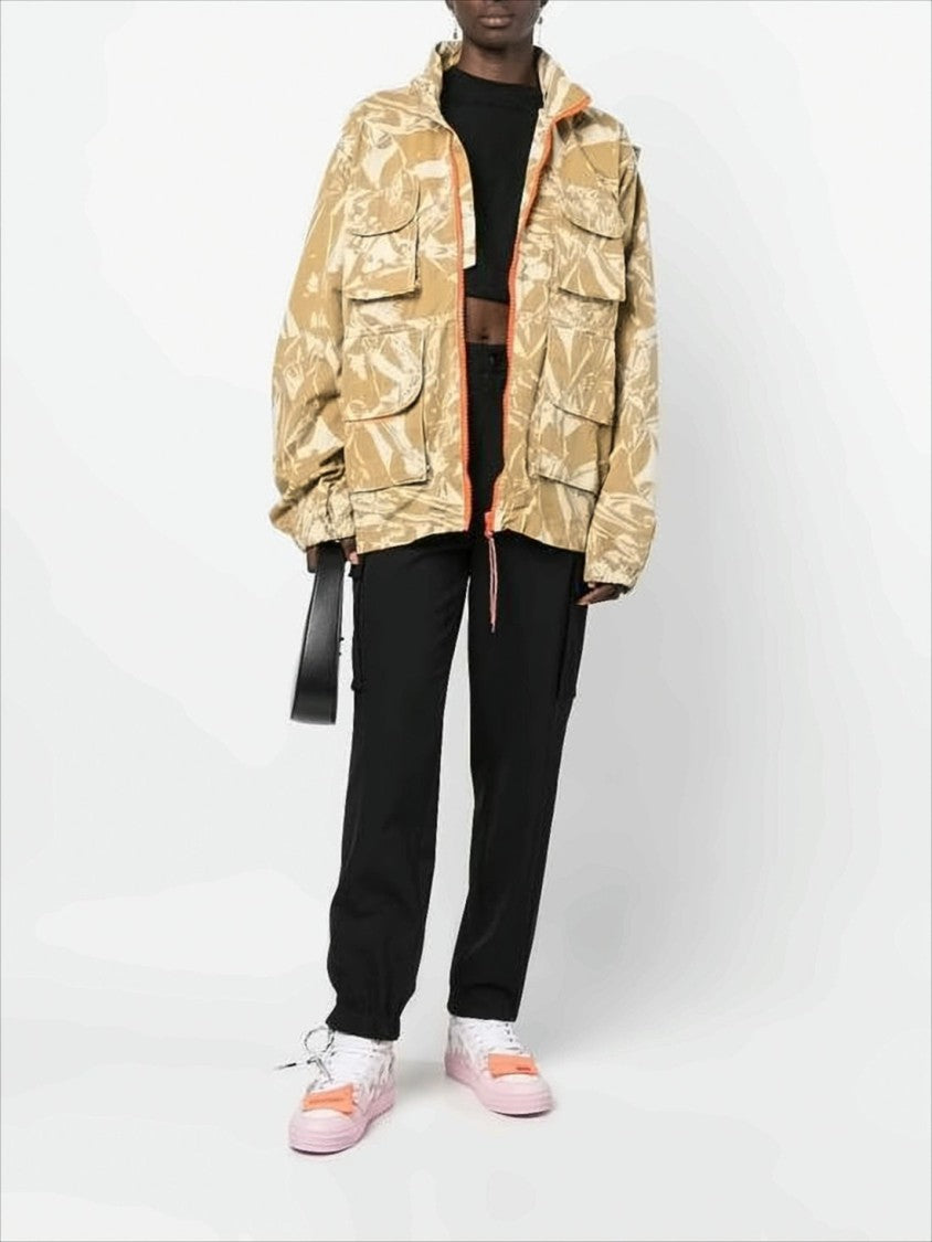Aries Arise Beige Abstract Leaf Pattern Utility Jacket