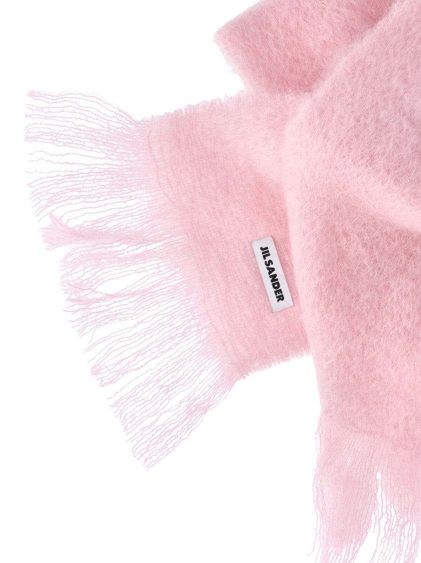 Jil Sander Pink Mohair Blend Fringed Scarf