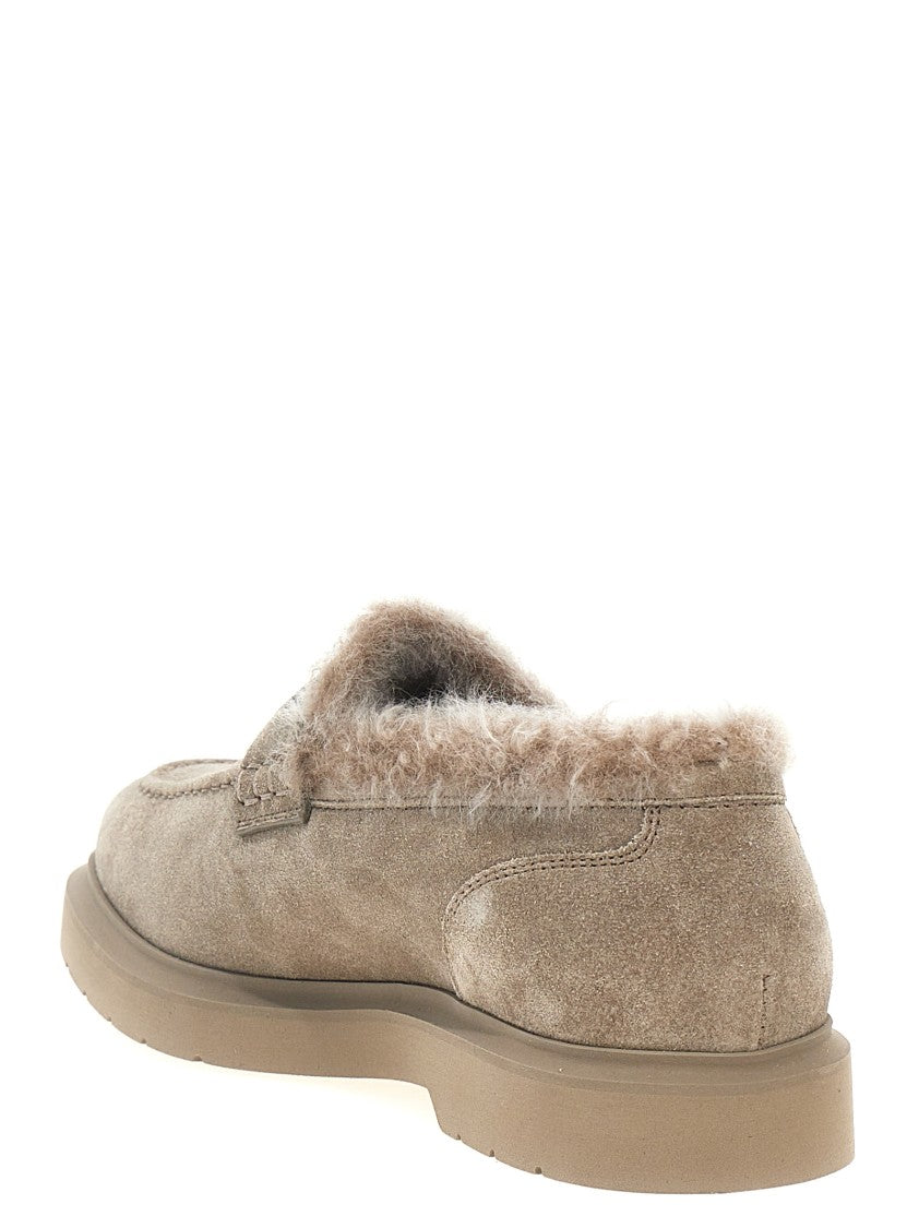 Brunello Cucinelli Suede Loafers With Monile Detail And Fur Lining