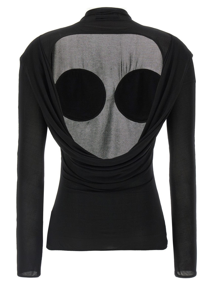 Jean Paul Gaultier Semi-Transparent Black Jersey Cone Sweater With Draped Back Neckline