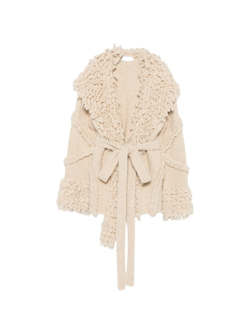 The Attico Textured Ruffled Belted Cardigan