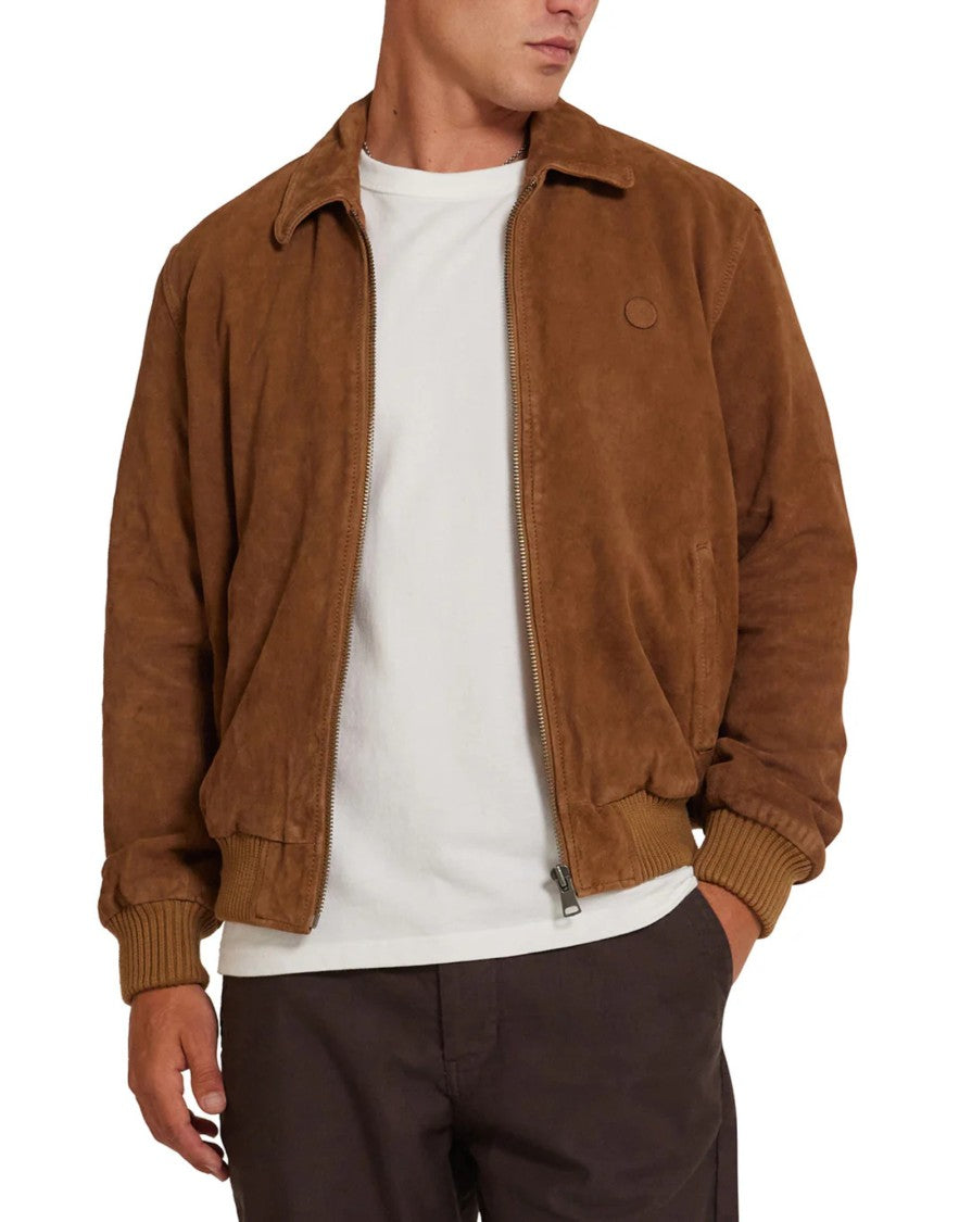 Deus Ex Machina Leather Bomber Jacket With French Collar