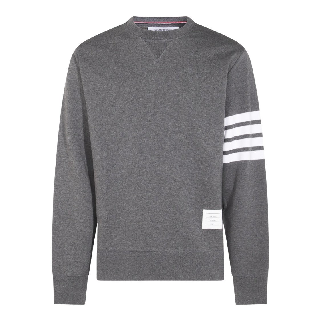 Thom Browne Dark Grey Cotton Sweatshirt With Signature T-Bar Stripes