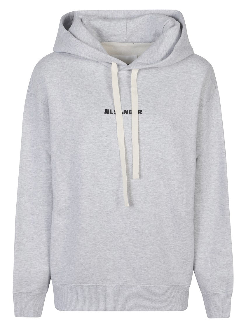 Jil Sander Grey Drawstring Hood Cotton Hoodie