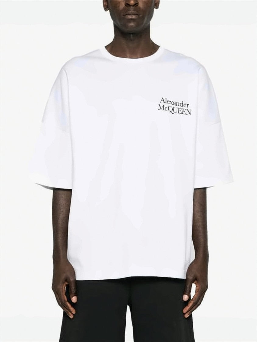 Alexander Mcqueen Relaxed Fit White Cotton T-Shirt With Bold Logo