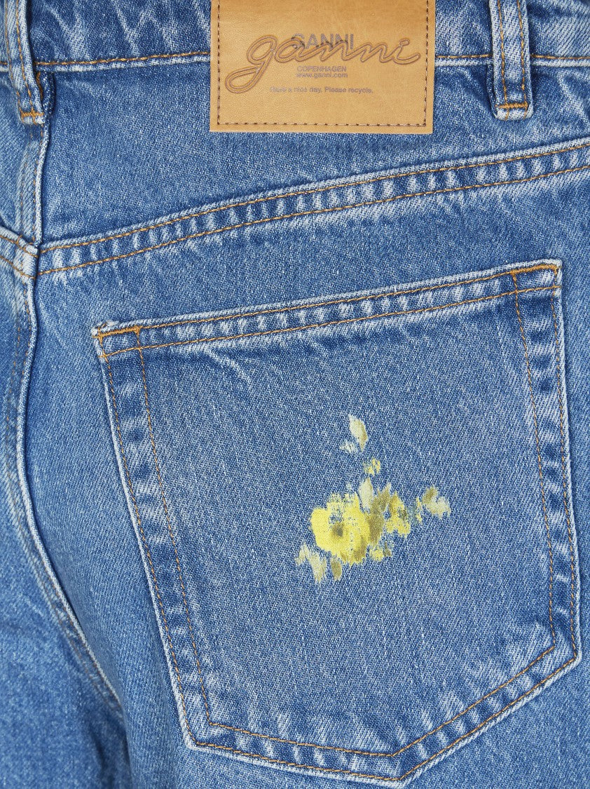 Ganni Mid-Blue Flower Printed Baggy Jeans