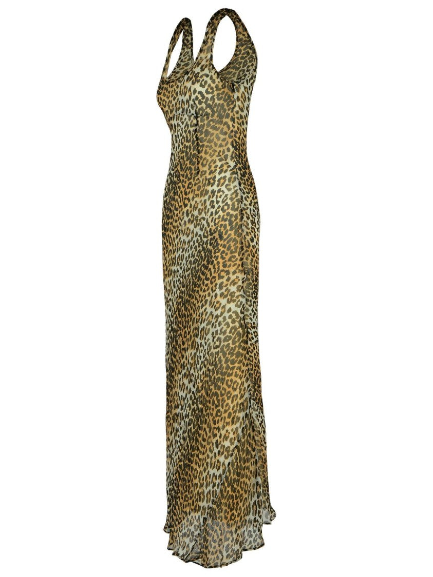 Ganni Leopard Print Viscose Long Dress