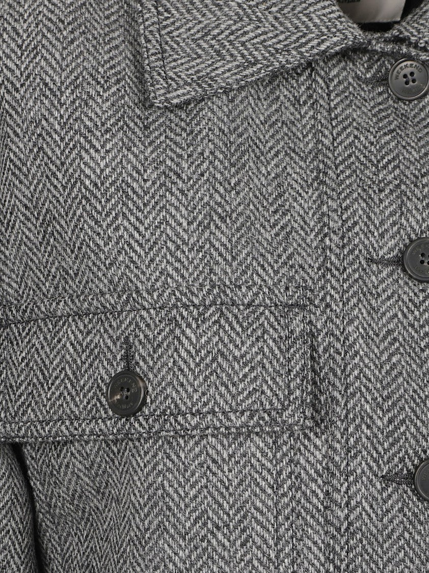 Max Mara Cropped Herringbone Jacket With Structured Collar And Flap Pockets