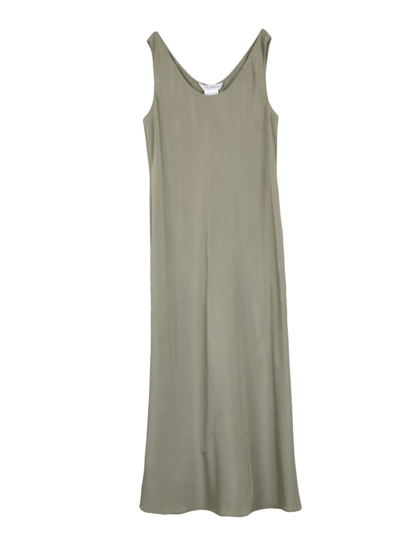 Max Mara Satin Midi Dress With Scoop Neckline And Fluid Silhouette