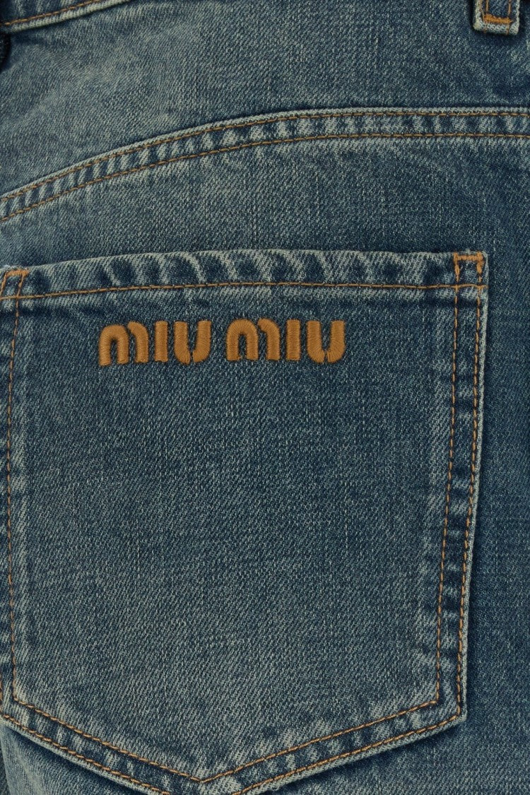Miu Miu Wide-Leg Denim Pants With Embossed Logo Detail
