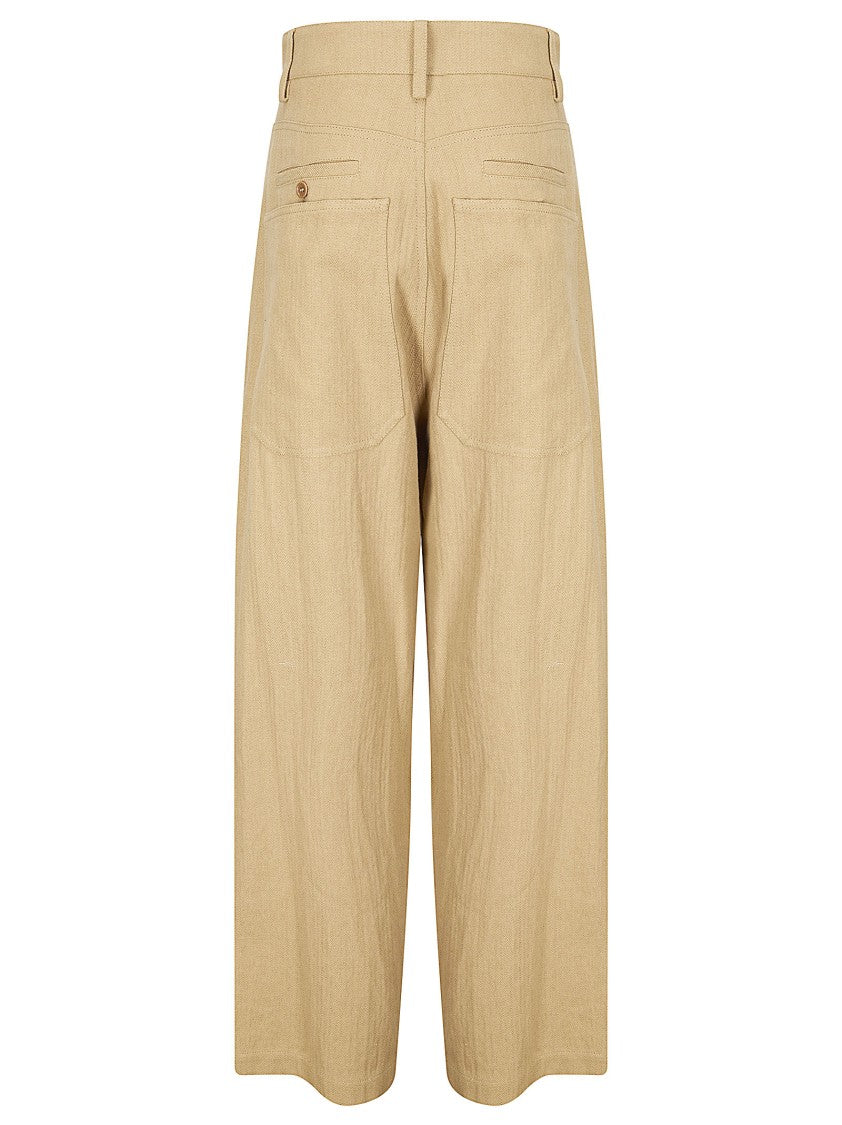 Jejia Beige Carla Wide-Leg Linen Cotton Trousers