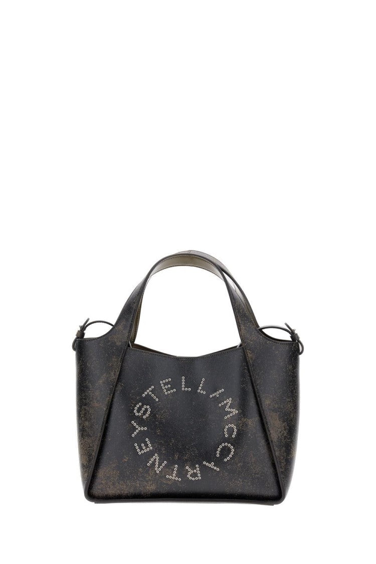 Stella Mccartney Brown Leather Tote Bag With Embroidered Logo And Dual Carry Options