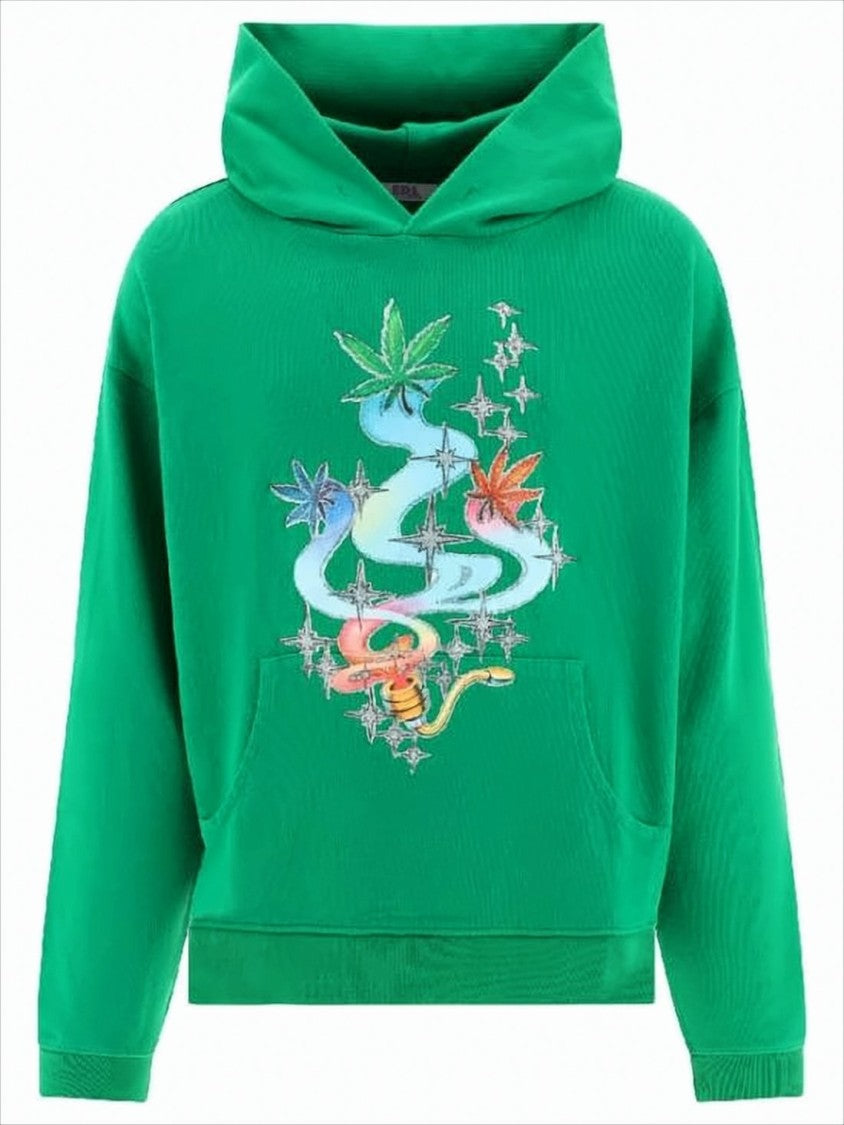 Erl Green Hoodie With Graphic Leaf Design