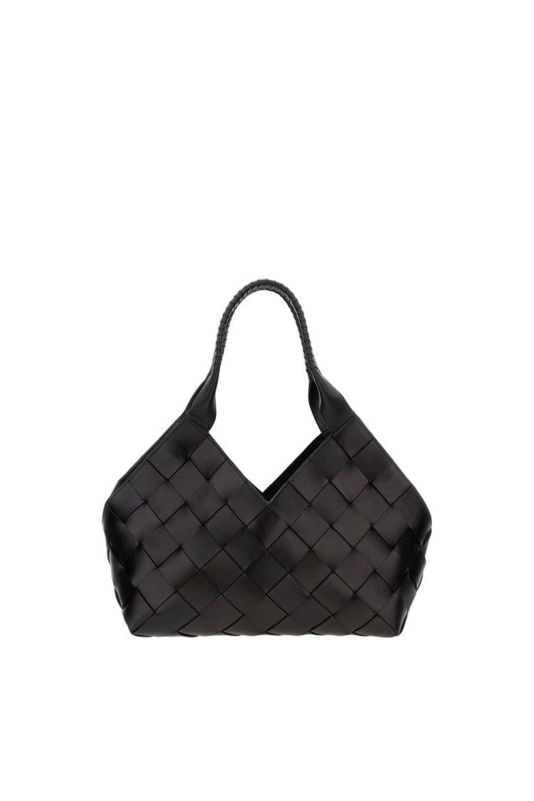 Dragon Diffusion Black Woven Leather Castello Bag With Dual Handles