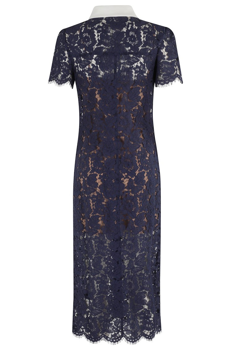 Self-Portrait Lace Contrast Collar Midi Dress
