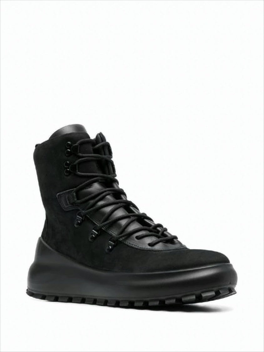 Stone Island High-Top Leather Boots With Design And Elevated Sole