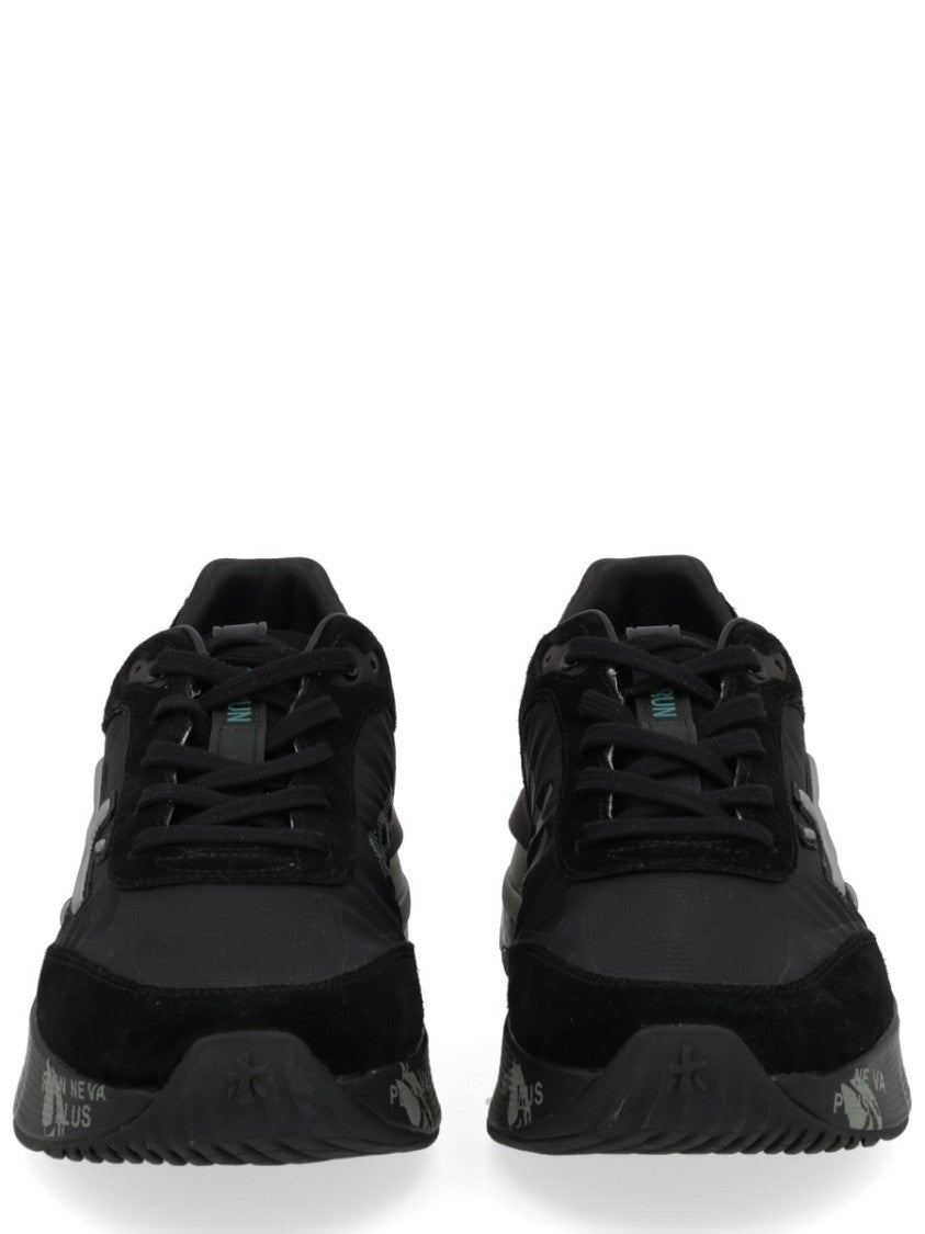 Premiata Calf Leather And Goat Leather Black Sneakers With Modern Design