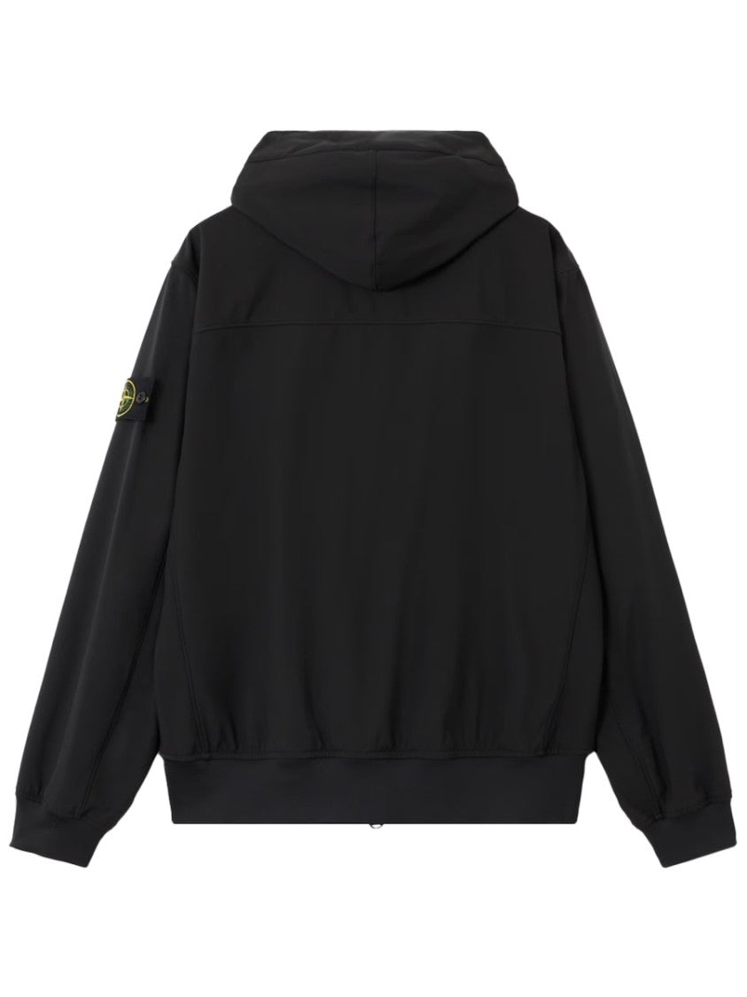 Stone Island Solid Black Sleeve Patch Hooded Parka