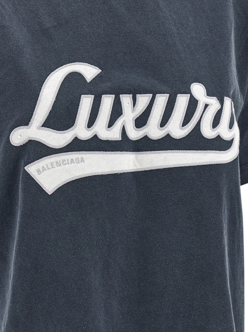Balenciaga Front Embroidered Dry Jersey Cotton T-Shirt With Crew Neck