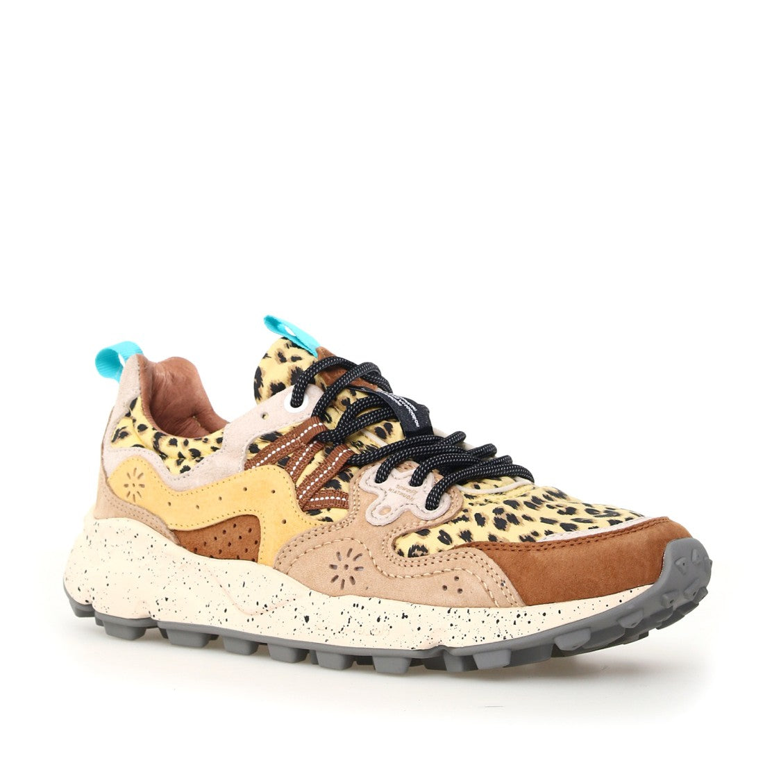 Flower Mountain Brown Suede And Animalier Fabric Yamano Sneakers