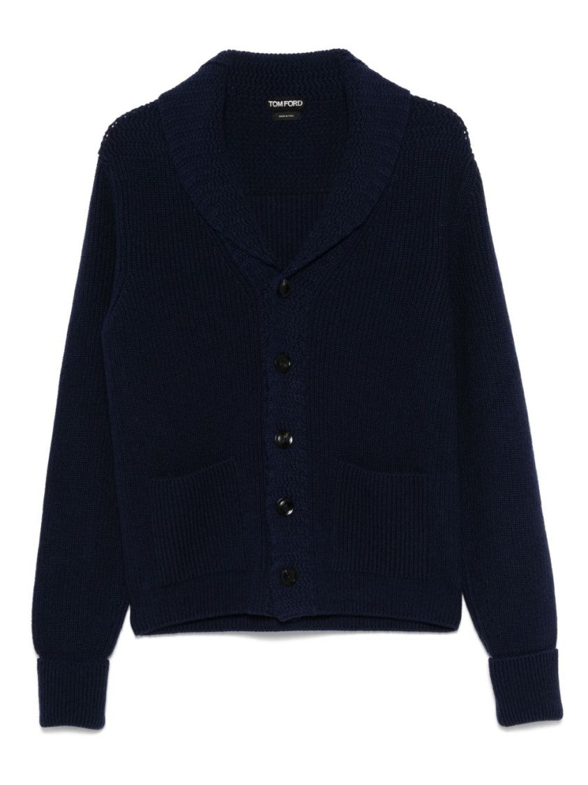 Tom Ford Navy Blue Cashmere Cardigan With Shawl Collar