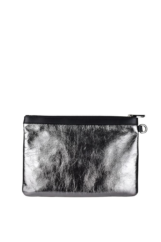 Jimmy Choo Leather Briefcase With Silver Metallic Finish