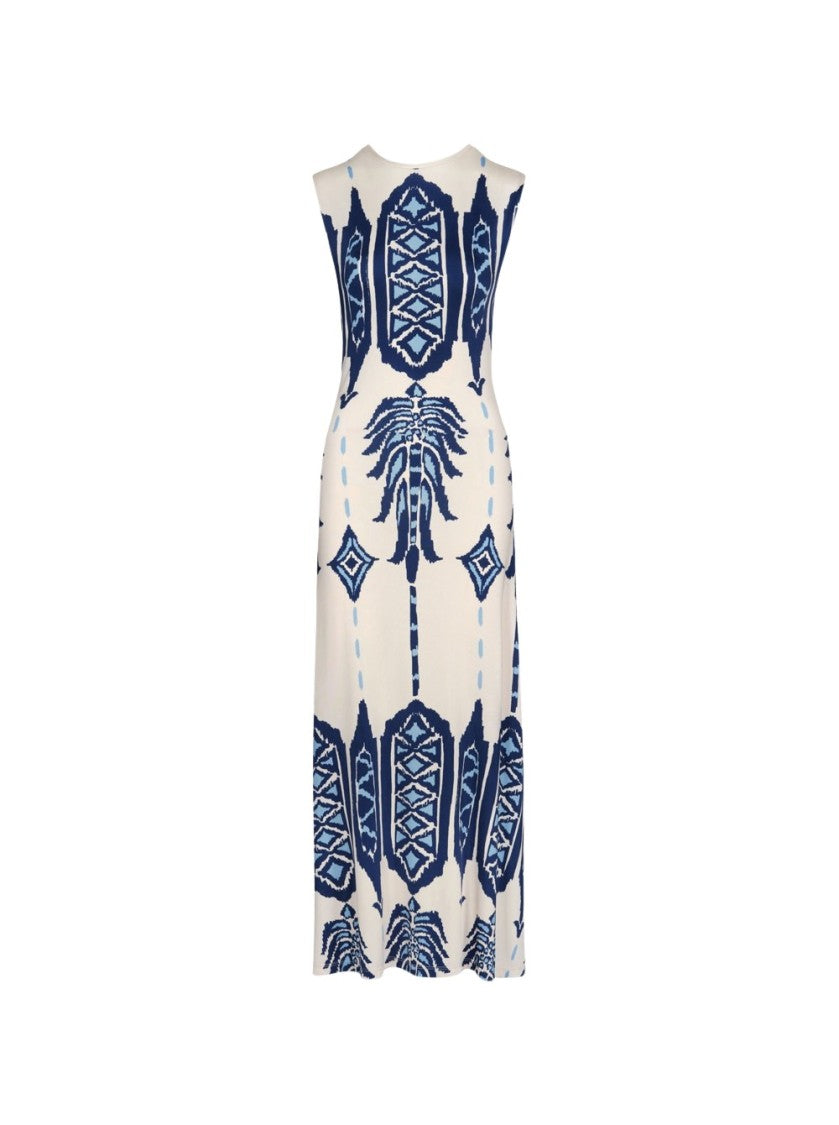 Johanna Ortiz Cardinal Direction Ankle Dress Ivory And Blue