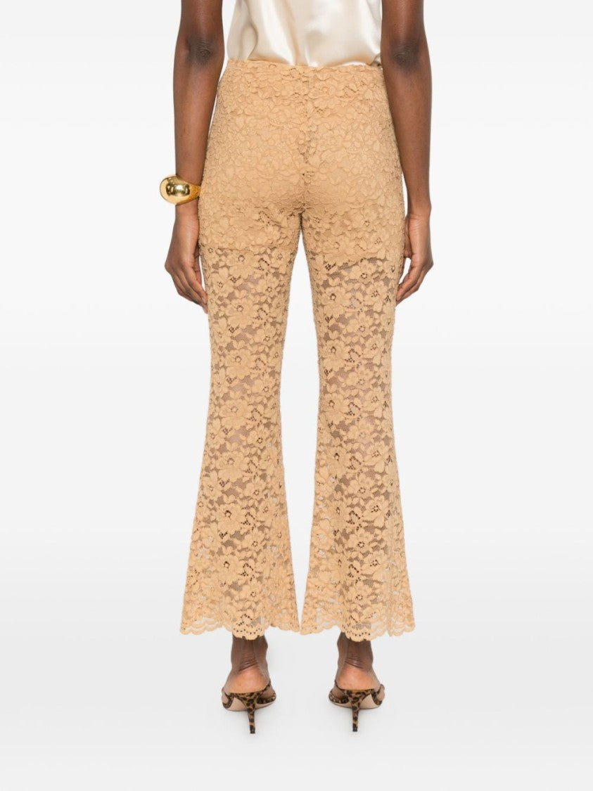 Twin-Set Dark Safari Floral Lace Flared Pants