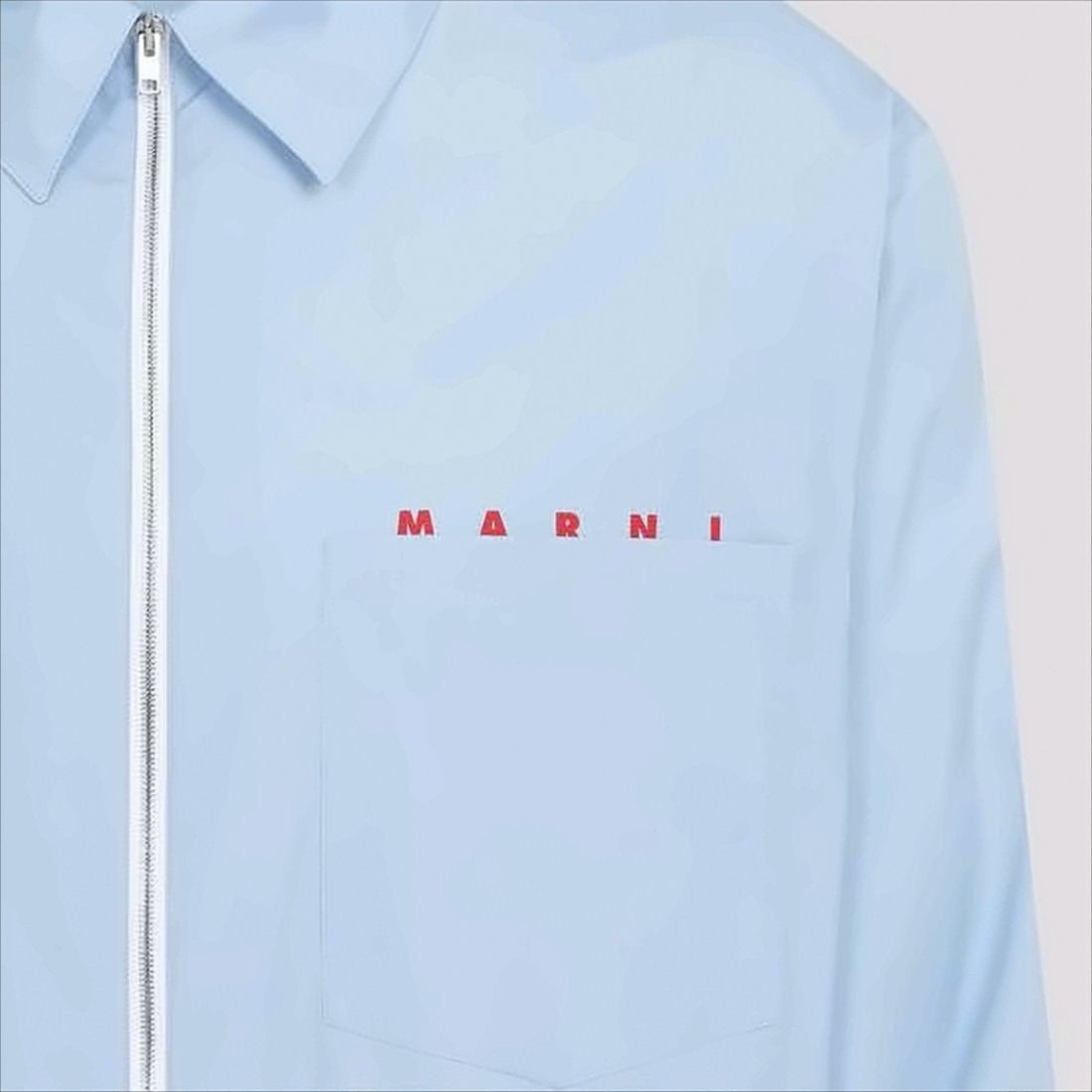 Marni Light Blue Minimalistic Cotton Jacket With Zipper Closure