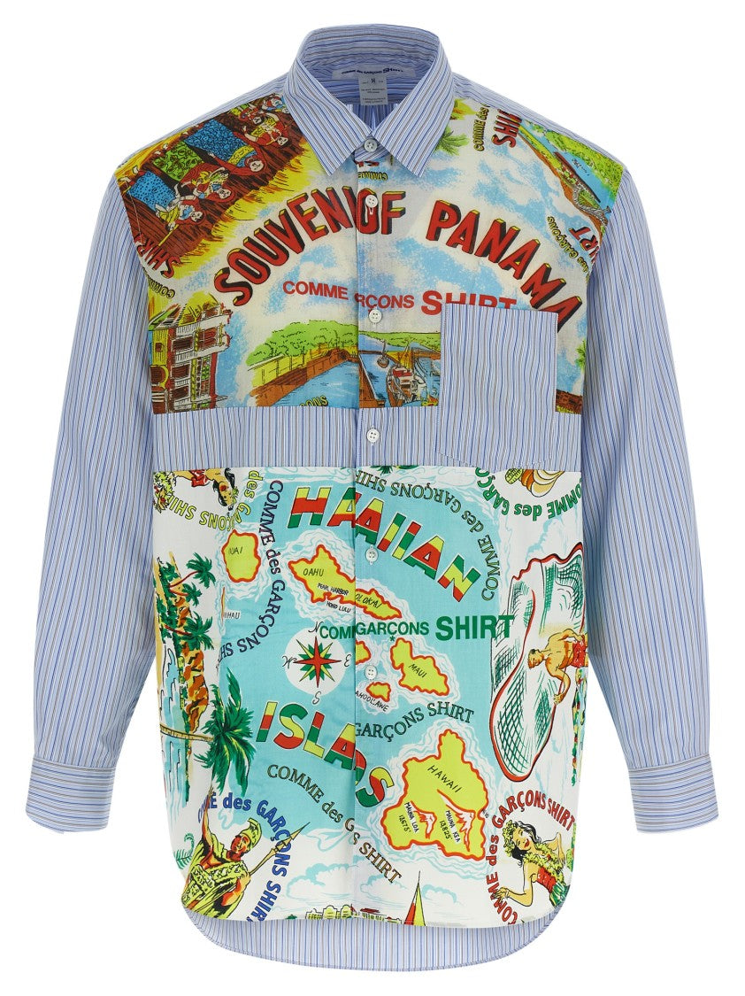 Comme Des Garçons Patterned Insert Cotton Poplin Shirt With Asymmetric Hem