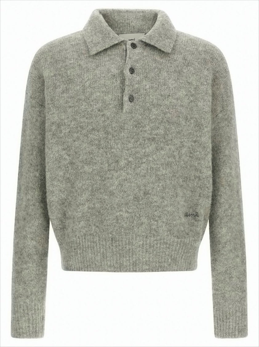 Ami Soft Knitted Polo Sweater With Classic Collar
