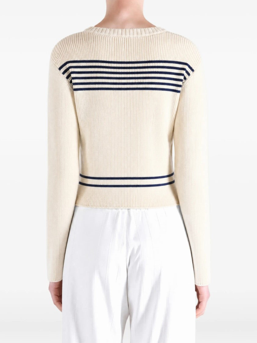 Balenciaga Cropped Boatneck Sweater With Nautical Stripes