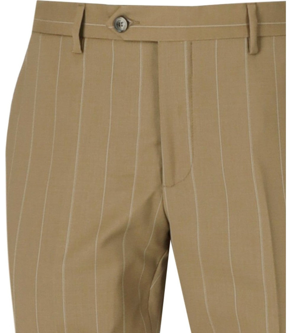 Manuel Ritz Beige Pinstripe Single-Breasted Suit