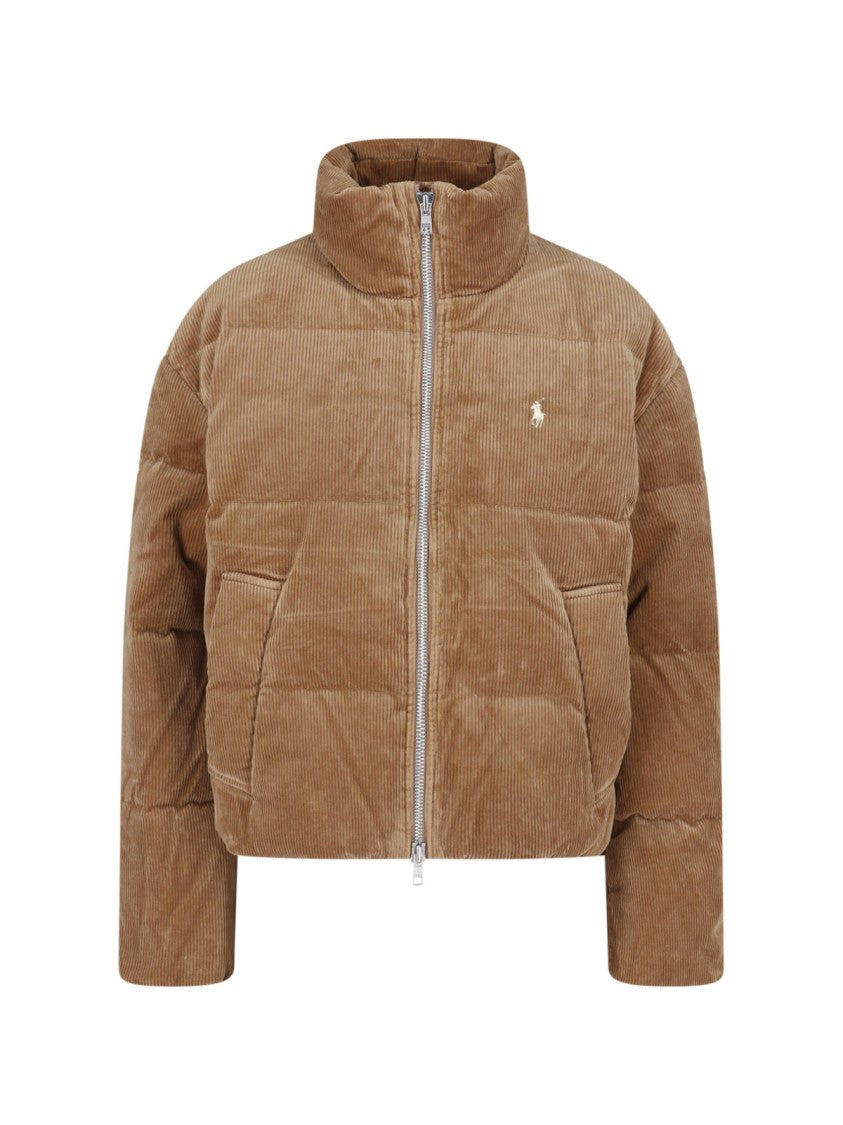 Polo Ralph Lauren Brown Corduroy High Collar Zip Down Jacket